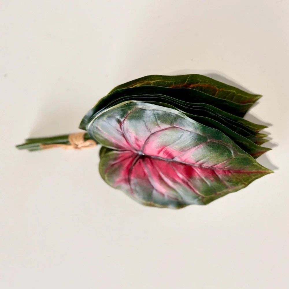 7 LIFELIKE Red Caladium Leaves Flower Picks Floral Home Decor Arrangement Wreath